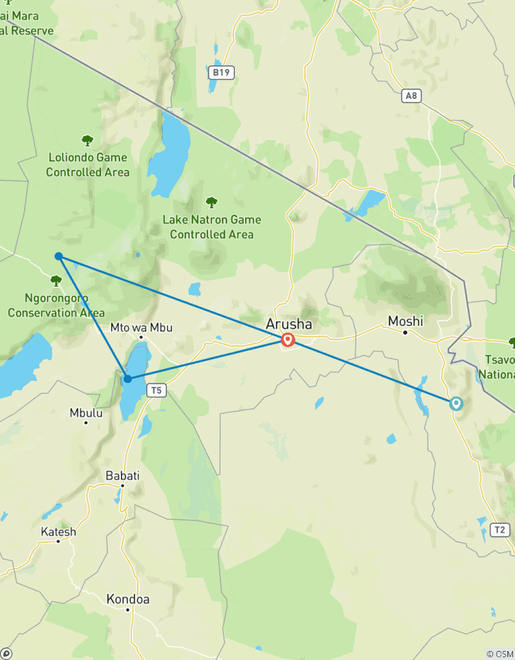 Circuito Safari de 2 días en albergue en Tanzania al lago Manyara y al cráter del Ngorongoro