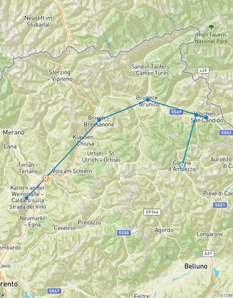 Circuito En bicicleta por los majestuosos Dolomitas - Cortina a Bolzano - clásico autoguiado
