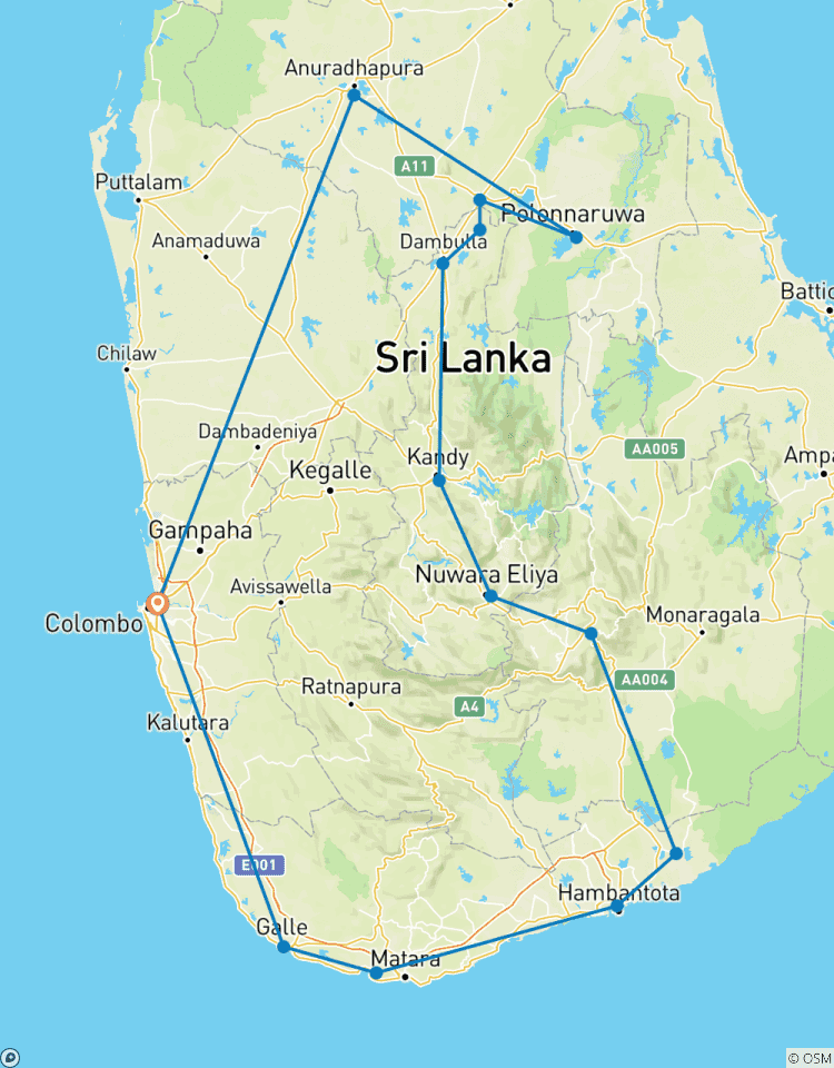 Circuito 11 noches 12 días en sri lanka con conductor privado, vehículo y alojamiento H/B