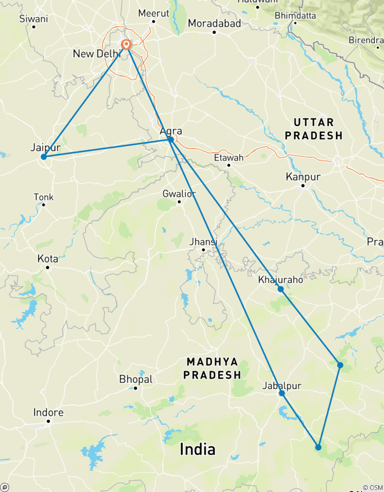 Circuito Circuito al triángulo de oro con safari de tigres salvajes en Bandhavgarh y Kanha, todo incluido