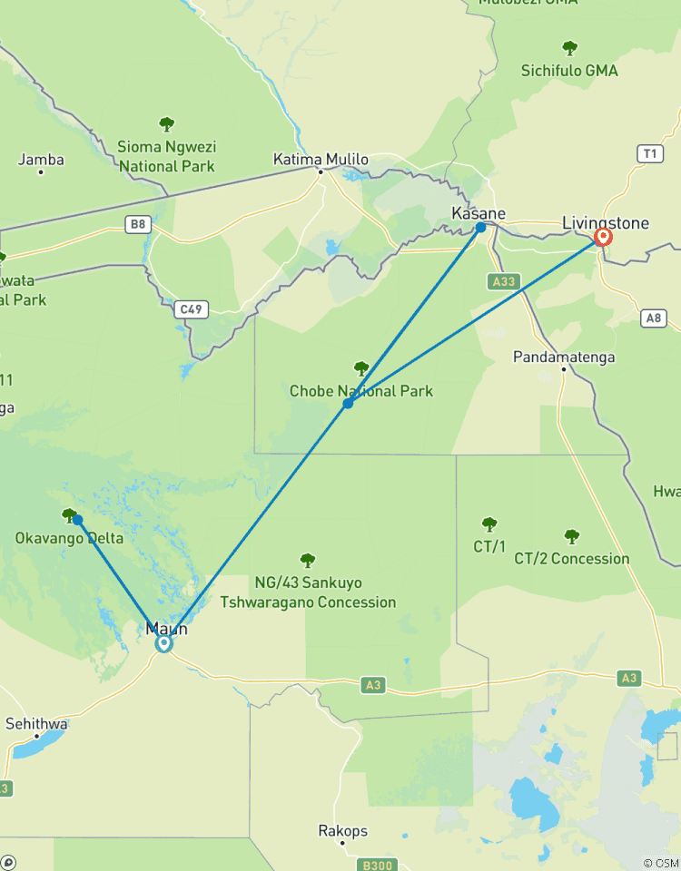8 Tage - Okavango Delta Tour, Chobe National Park Botswana Livingstone Sambia Safari mit Fokus auf die Tierwelt Rundreise
