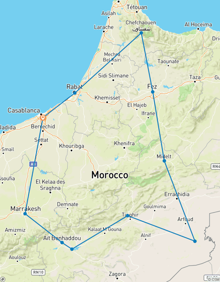 Privé-rondreis door Maroko – vanuit Casablanca – Chefchaouen, Fes, de woestijn & Marrakech – 8 dagen-rondreis