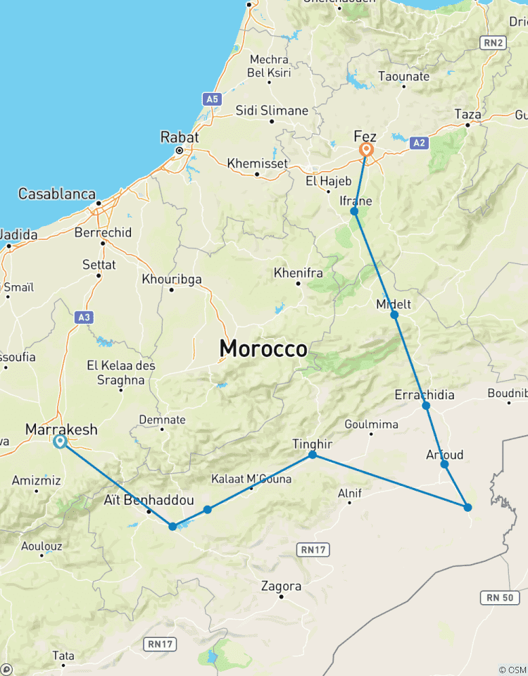 Circuito Circuito de 6 Días de Marrakech a Fez por el desierto