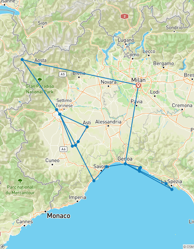 7 Days Italian Riviera and Piedmont Tour – from Milan Tour