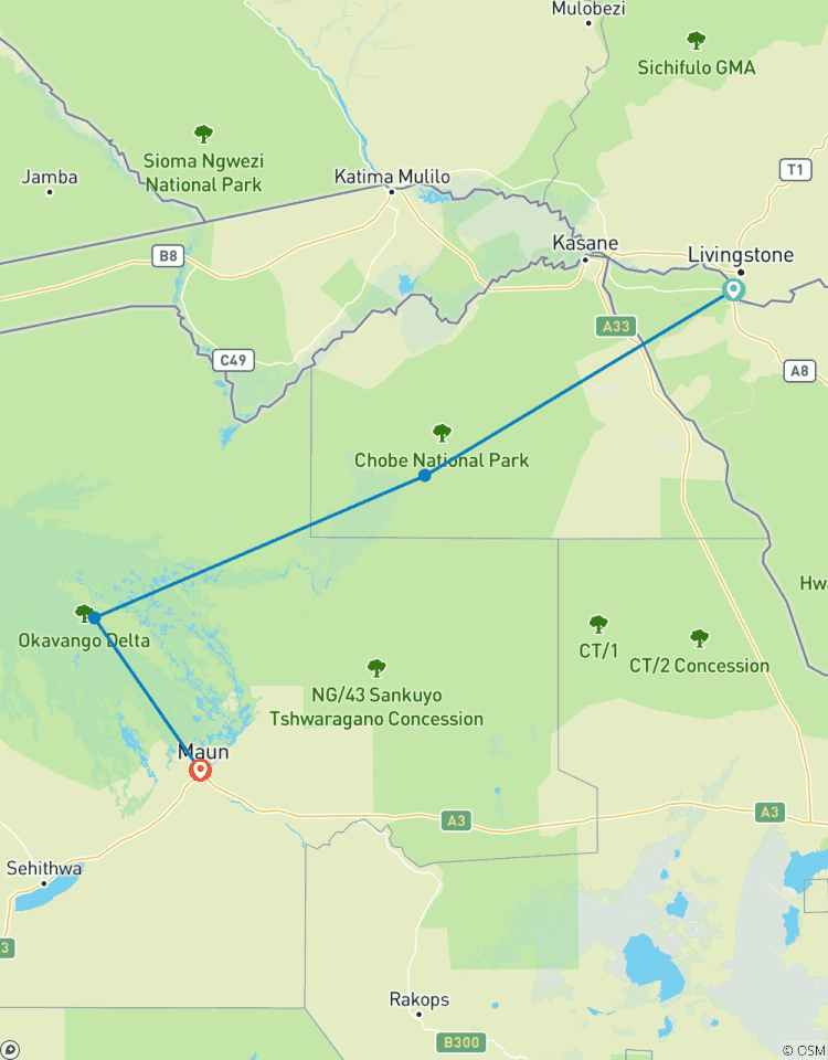 Safari in Chobe Nationalpark, Victoria Falls & Okavango Delta - 7 Tage Rundreise