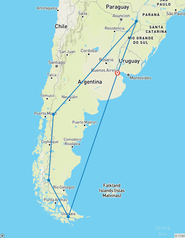 Circuito Argentina combinada con cataratas, lagos y glaciares en 15 días