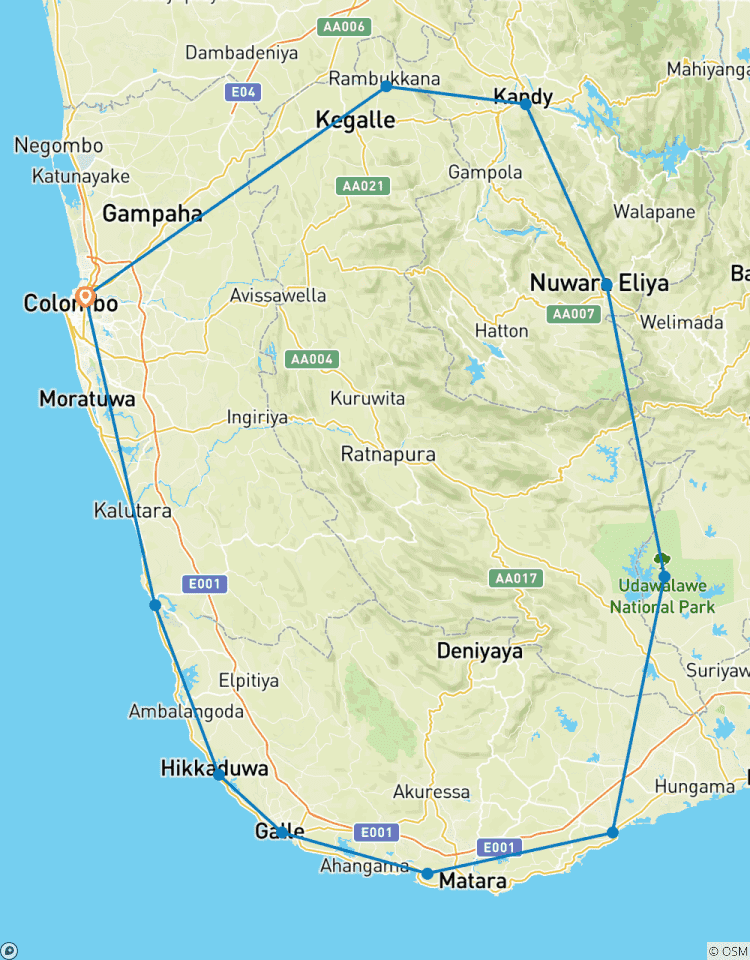 Sri Lanka - Reiseroute (15 Tage) Rundreise