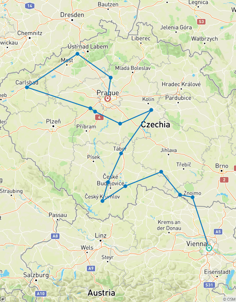 Circuito Gran viaje por la República Checa: lugares de la UNESCO y otros destinos destacados en un viaje de 16 días desde Viena