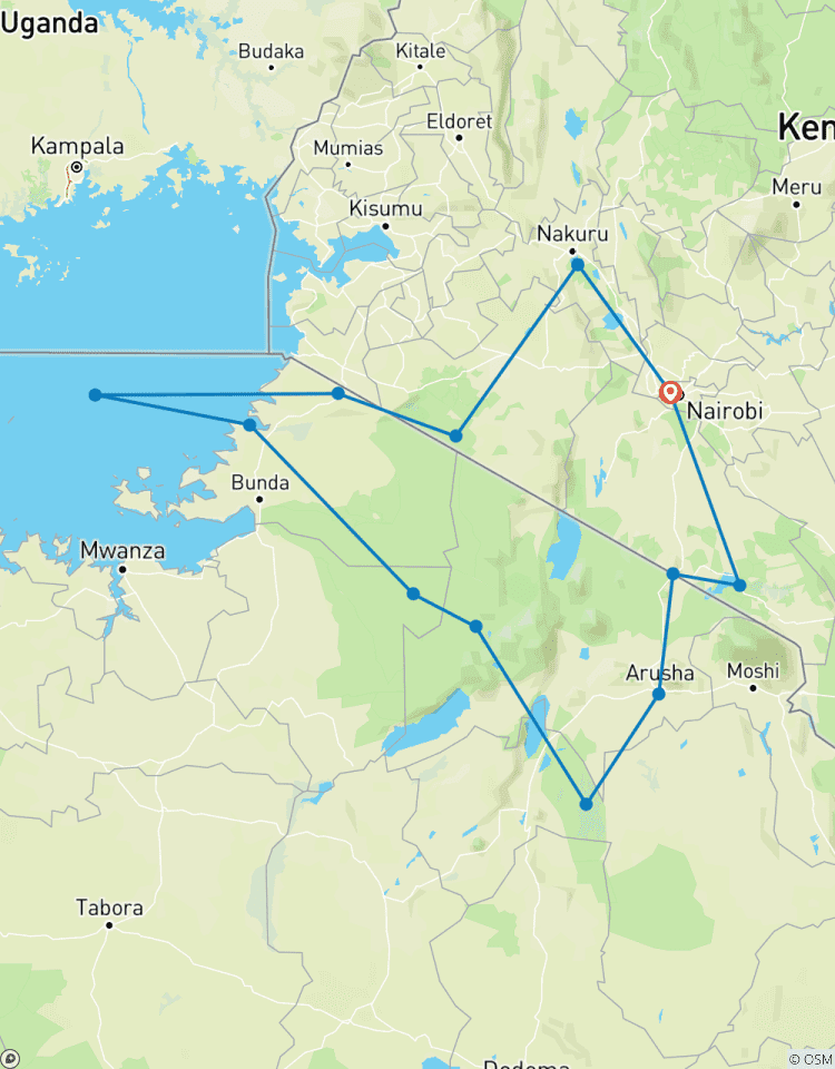 Circuito Safari de 13 días por África Oriental - Aventura durante todo el año con la migración y los Cinco Grandes