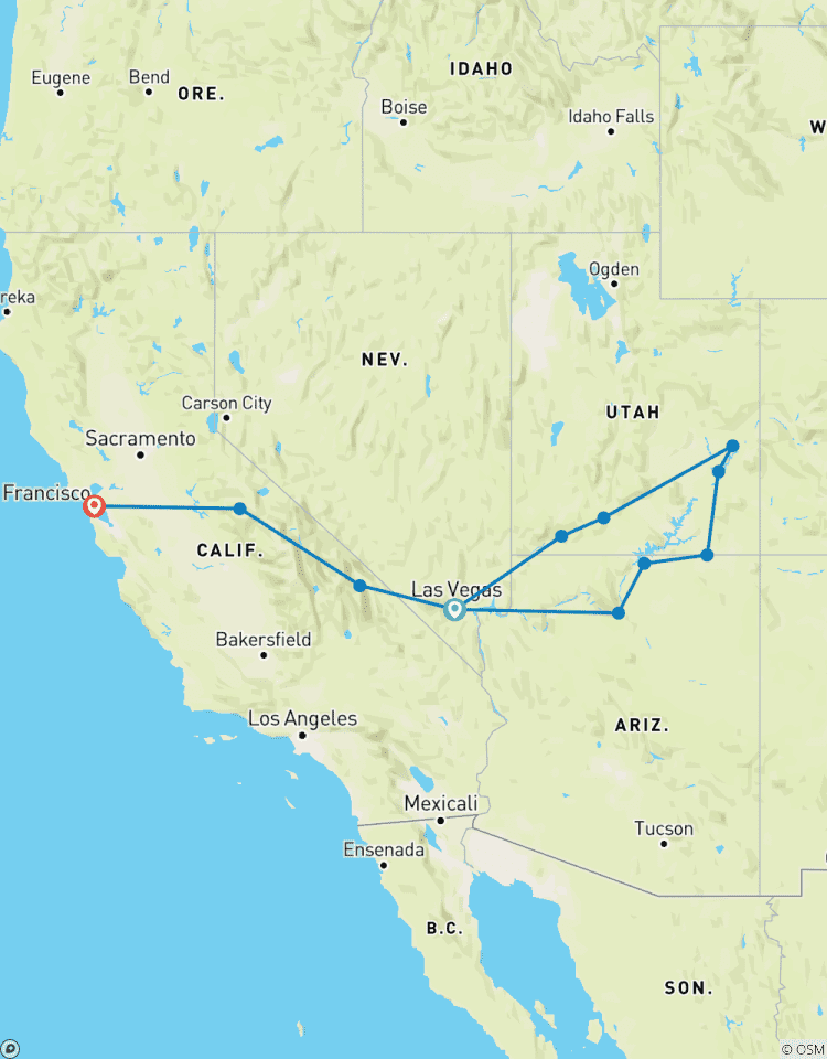 Circuito Lo mejor del oeste circuito de 11 días por los parques nacionales en campamento de Las Vegas a San Francisco