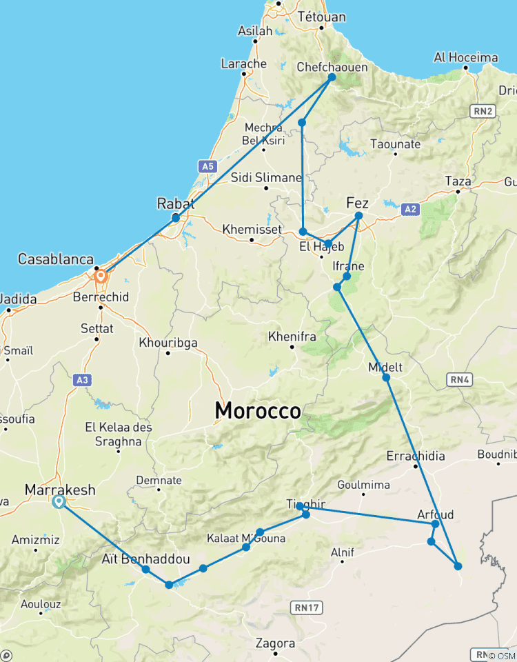Excellent 9 jours De Marrakech à Casablanca en visitant le désert, Fès, Chefchaouen et Rabat, circuit