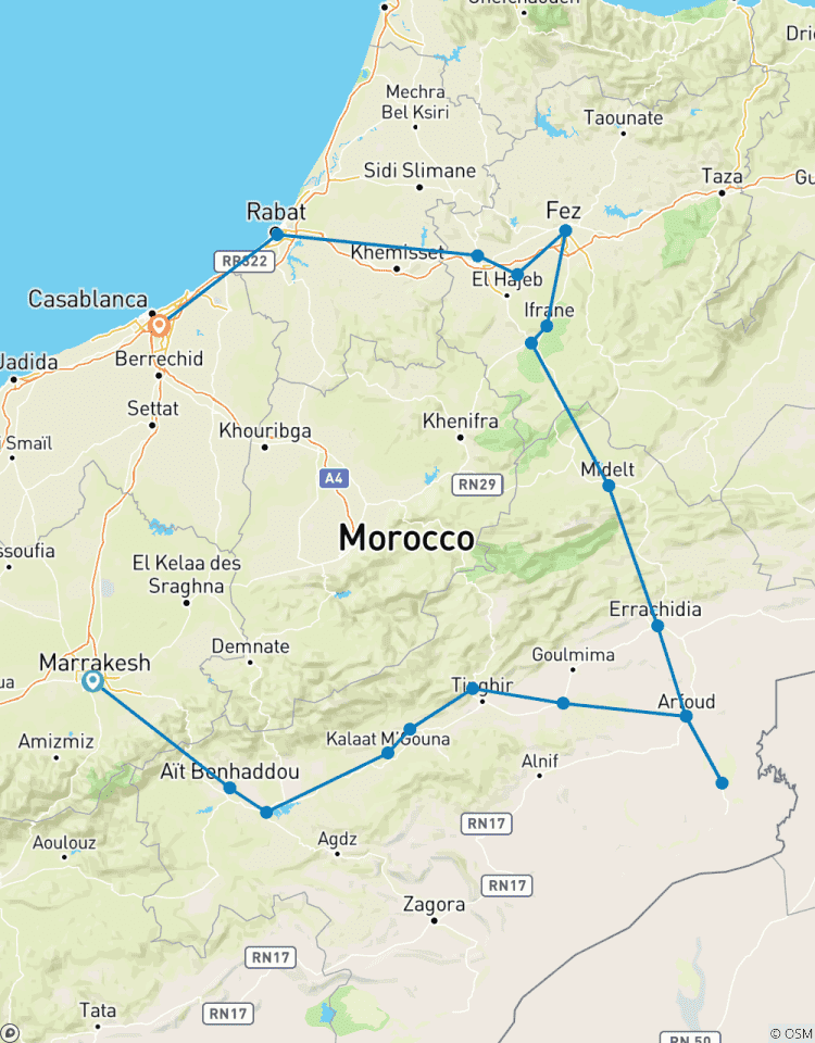 Circuito 5 días - circuito por Marruecos de Marrakech a Casablanca, visitando el desierto del Sahara, Fez y Rabat