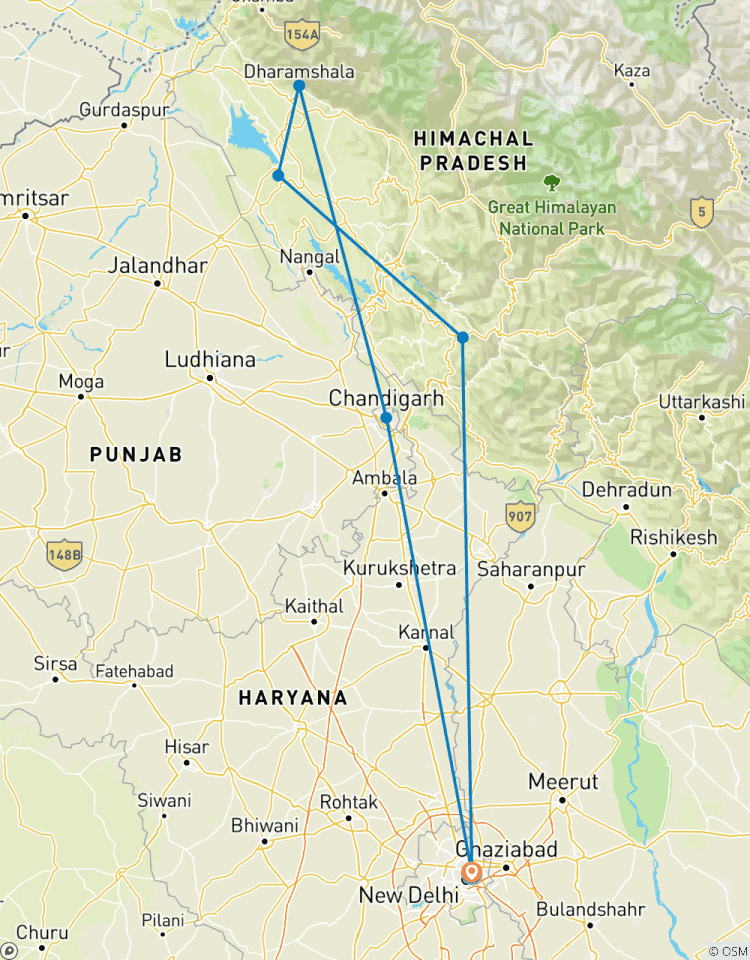 Circuit privé de 7 jours dans l\'Himalaya en voiture privée depuis New Delhi circuit