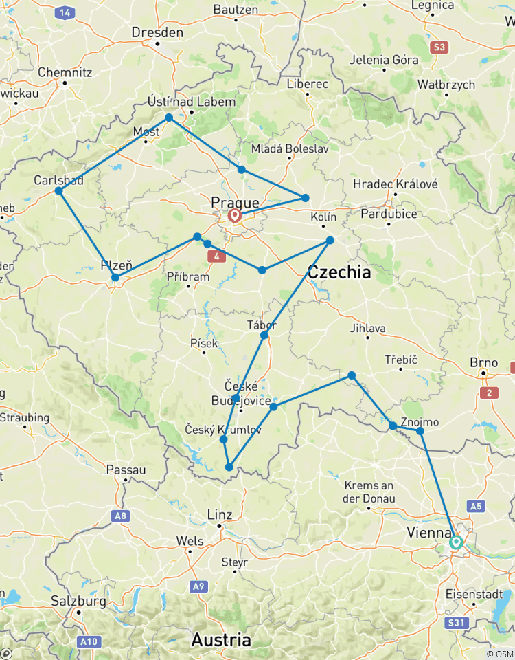 Circuito Magnífico gran viaje por la República Checa: lugares de la UNESCO y otros destinos destacados en un viaje de 22 días desde Viena