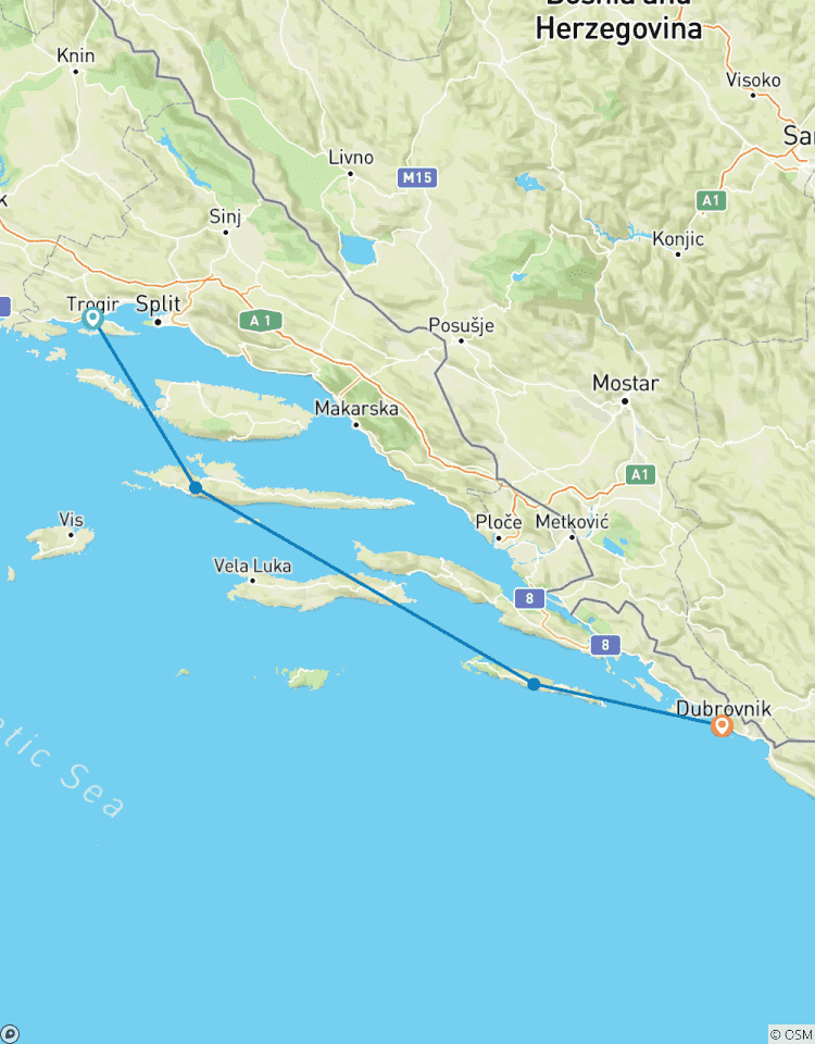 4 jours de Split à Dubrovnik, bateau Premier, 18-35 ans circuit