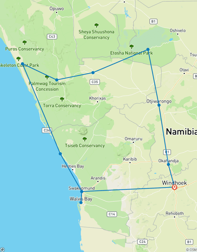 Kampeer-safari in noordelijk Namibië & aan de Skeleton Coast - 7 dagen-rondreis