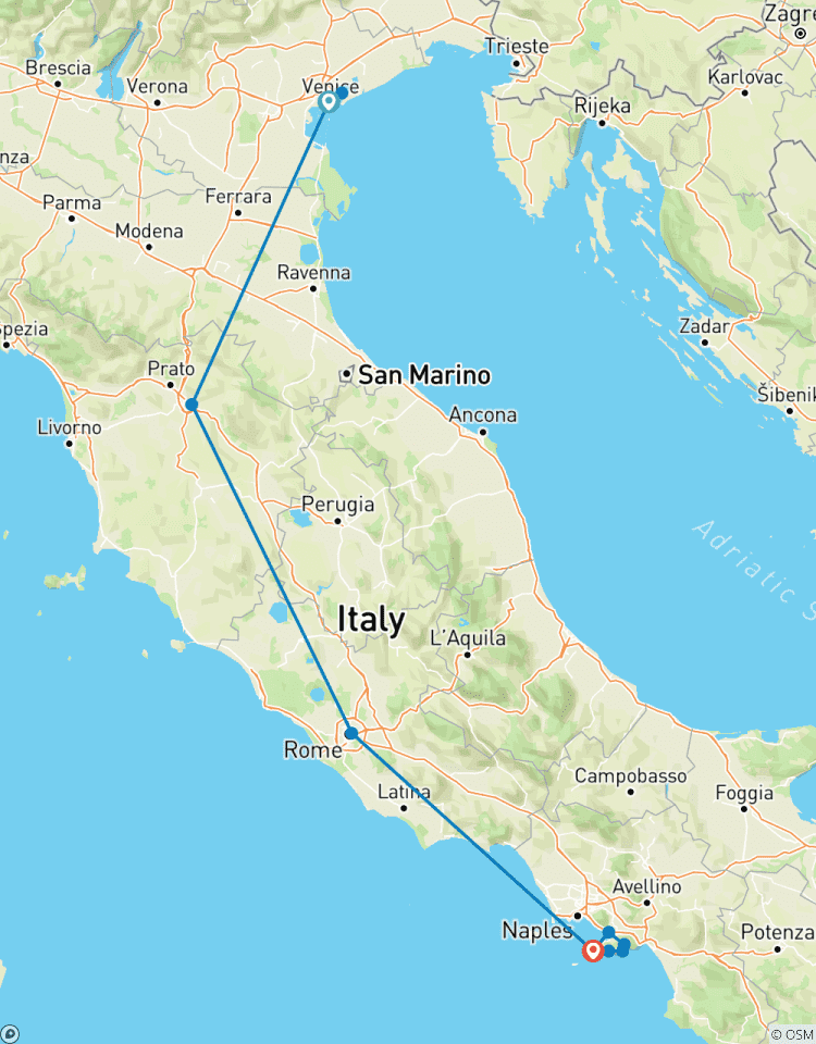 Venetië, Florence, Rome & Sorrento - 4* hotels - een CO2-arme rondreis per trein-rondreis