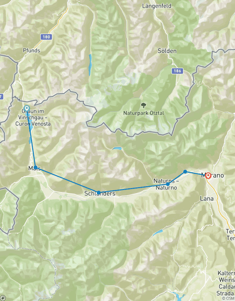 Circuito Tirol del Sur para familias De Reschen a Meran para todos los tamaños de calzado