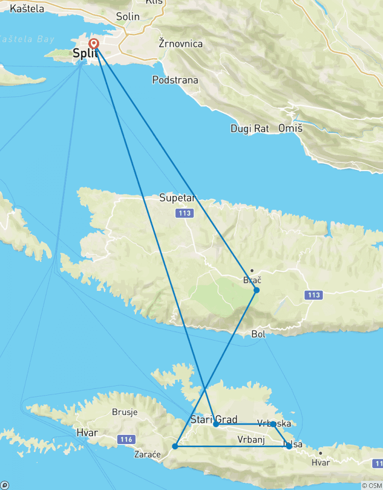La côte et les îles dalmates à vélo circuit