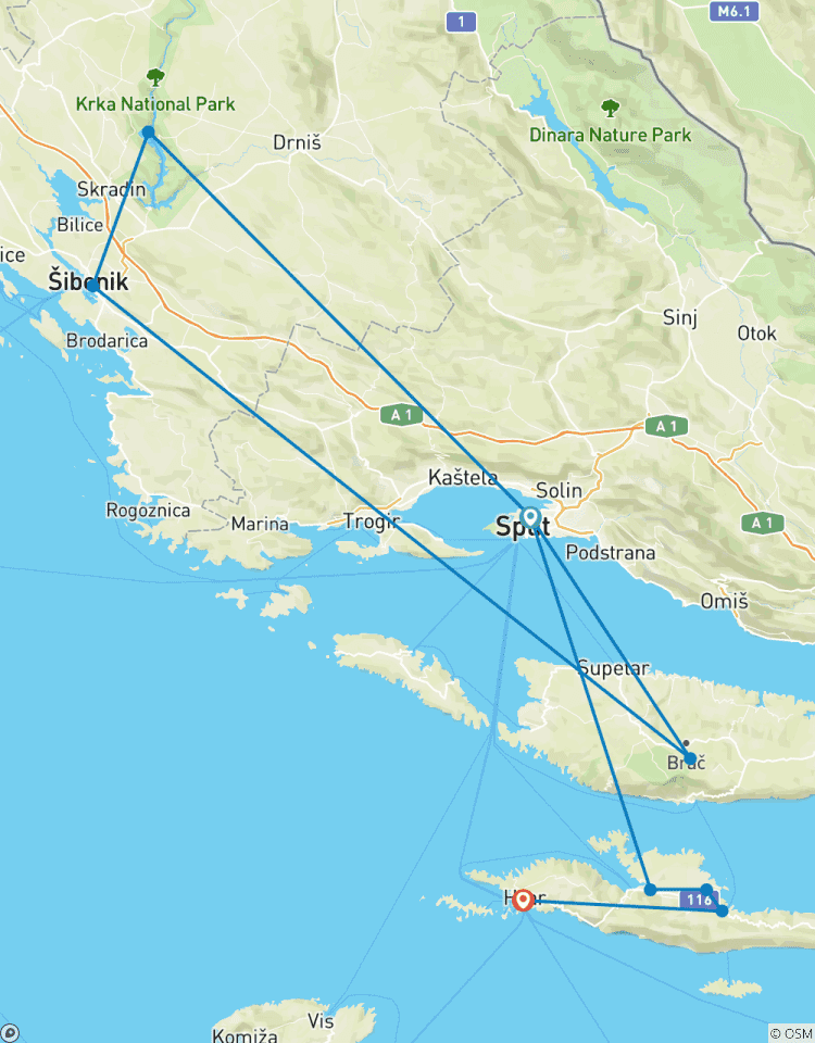 Promenade et Trek sur la côte et les îles de Dalmatie circuit