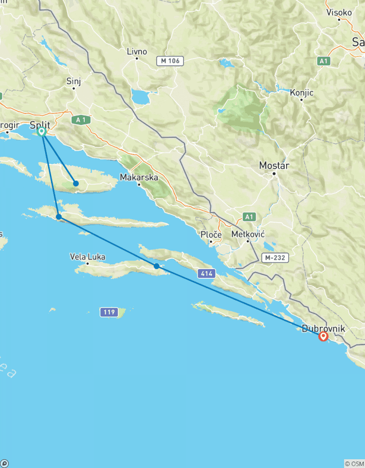 Circuit touristique des îles Dalmatiennes de Split à Dubrovnik, excursion indépendante sur les îles circuit