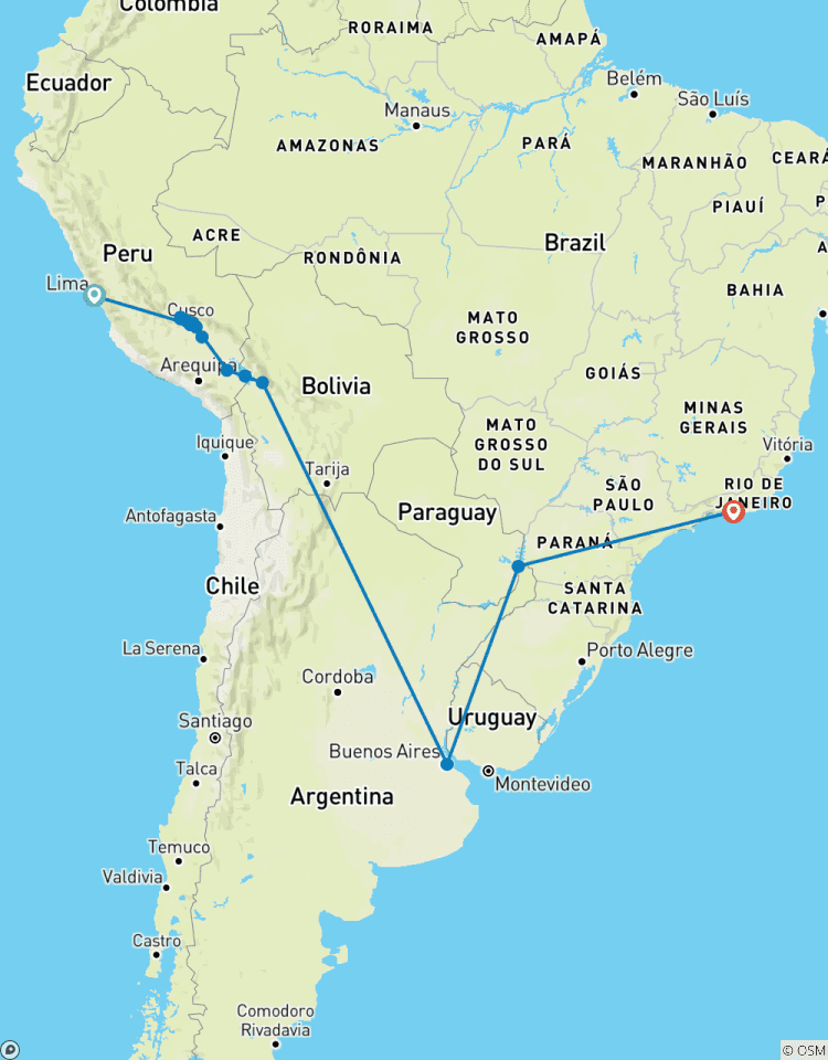 Südamerika: Höhepunkte in Peru, Bolivien, Argentinien und Brasilien Rundreise