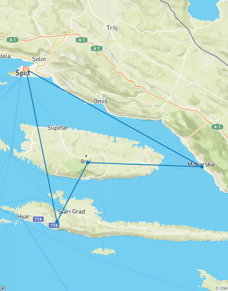 Trek à vélo de 7 jours sur la côte dalmate circuit