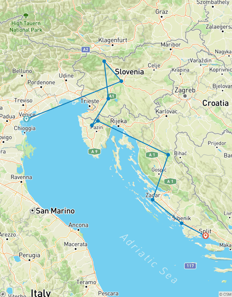 Premium - van Venetië naar Split-rondreis