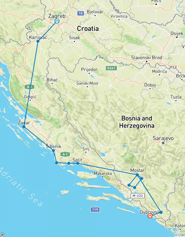 Kroatië + Bosnië Alle Seizoenen Ontdekkingstocht 9 Dagen Van Zagreb Naar Dubrovnik. Unesco Sites, Venetiaanse Forten, Middeleeuwse Stadjes, En Panoramische Wegen.-rondreis