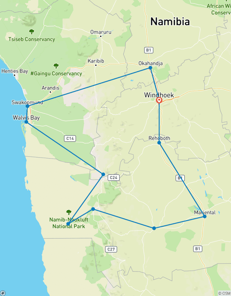 Circuito Bellos Contrastes del Sur de Namibia, Circuito Privado (Bajo petición)