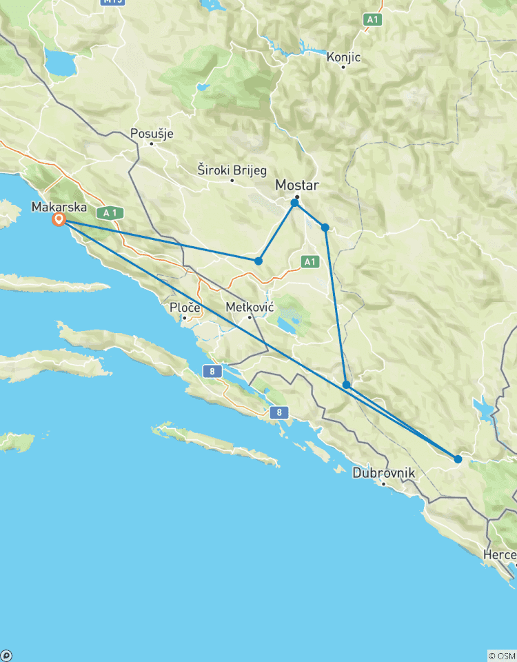 Mini-rondreis 3 dagen van Makarska naar Mostar en Trebinje. Ontdek Bosnië: Mostar, Blagaj, Tvrdos, Trebinje, Vjetrenica grot.-rondreis