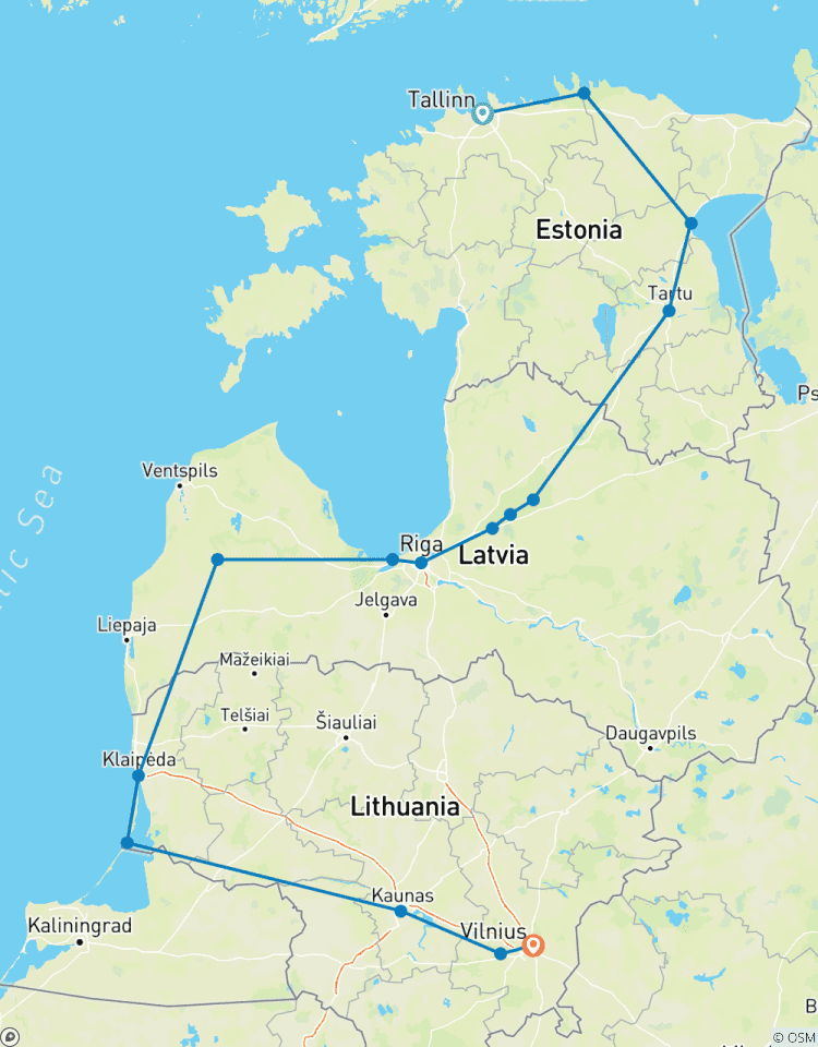 Circuit de 17 jours en voiture dans les pays baltes circuit