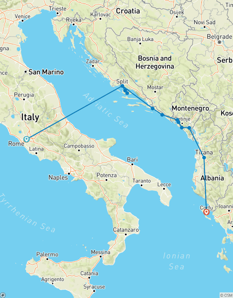 La côte dalmate : Croatie, Corfou et villes médiévales circuit