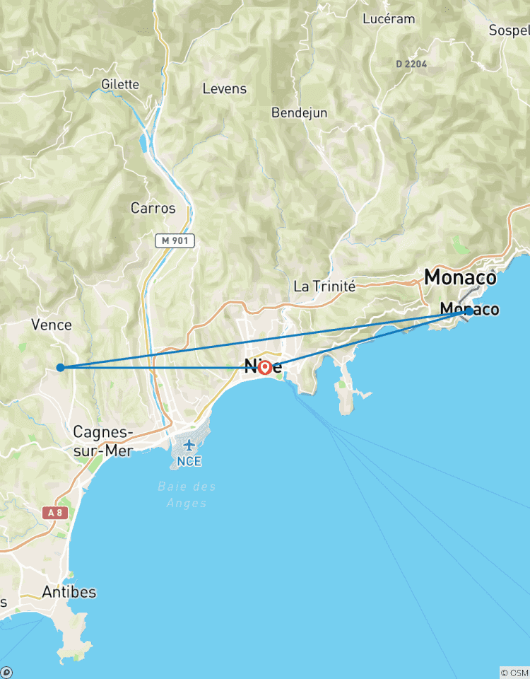 Komplette Reise an die französische Riviera ab Nizza, Côte d\'Azur (5 Tage / 4 Nächte) Rundreise