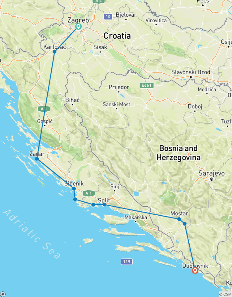 Ontdek Kroatië + Bosnië in 6 dagen alle seizoenen tour van Zagreb naar Dubrovnik. Dalmatische Rivièra, UNESCO Venetiaanse steden, forten en schilderachtige wegen.-rondreis