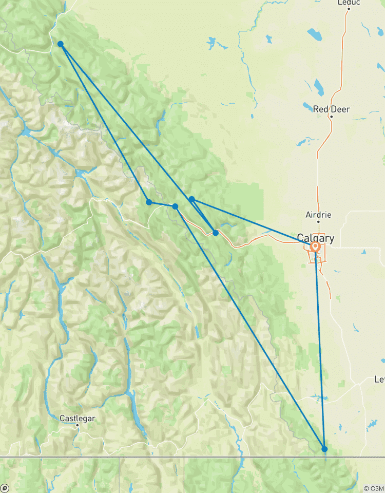 Circuit de 5 jours dans les Rocheuses canadiennes au départ de Calgary : Parcs nationaux de Banff, Yoho, Columbia Icefield et Waterton circuit