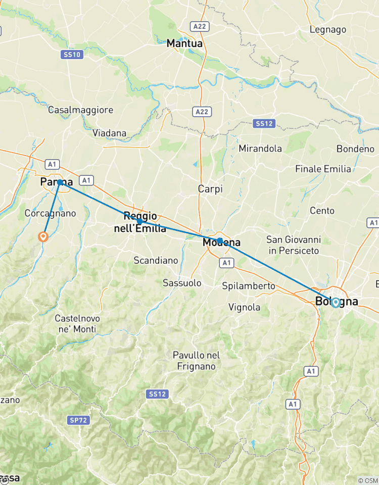 Circuito Prueba a Italia, ciclismo Culinario Emilia - Romaña - clásico autoguiado - 5 días
