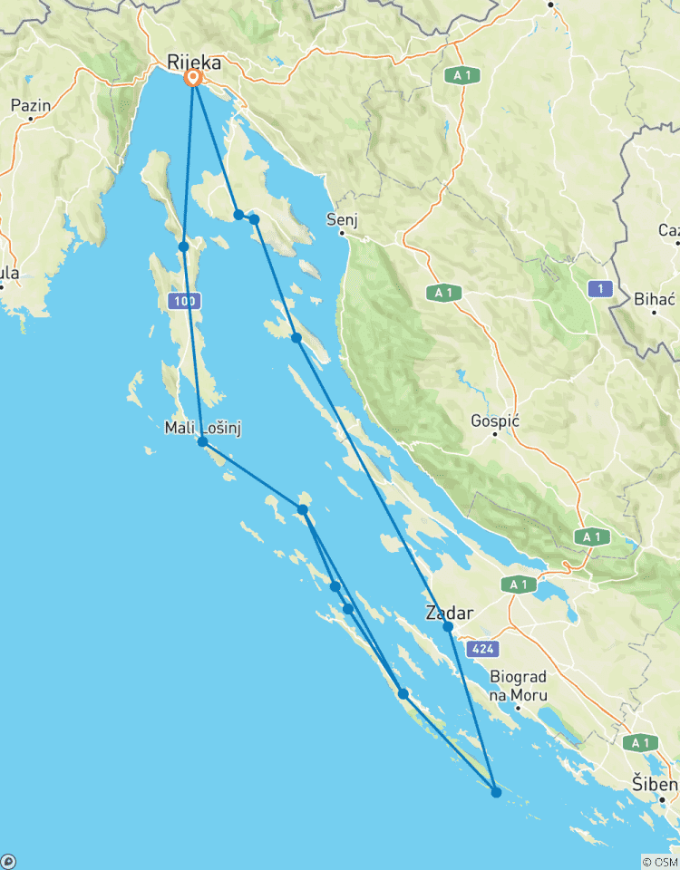 Points forts de la croisière de Kvarner au nord de la Dalmatie (catégorie de bateau standard) circuit