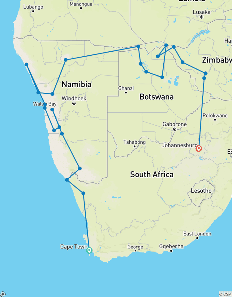 24 Day Cape Town to Johannesburg via Victoria Falls Pioneer (Camping) - Namibia; Botswana; Zimbabwe; South Africa Tour