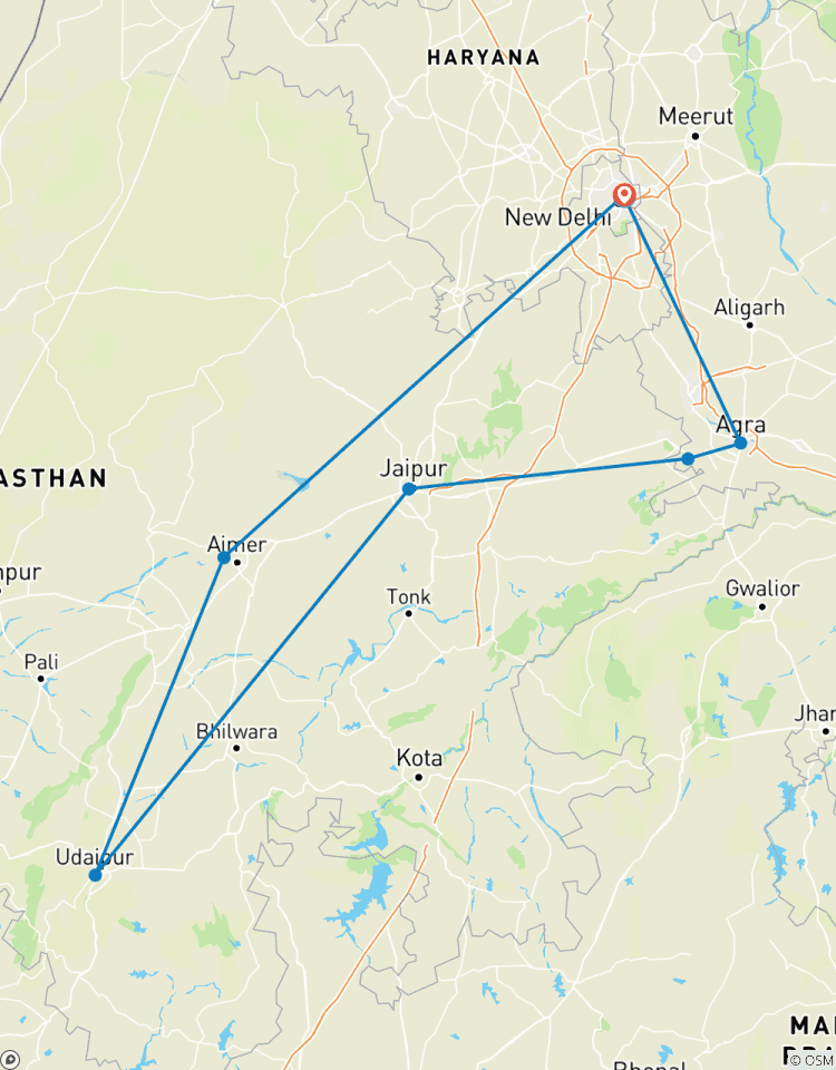 8 jours d\'excursion dans le triangle d\'or avec visite du Rajasthan royal en voiture depuis New Delhi circuit
