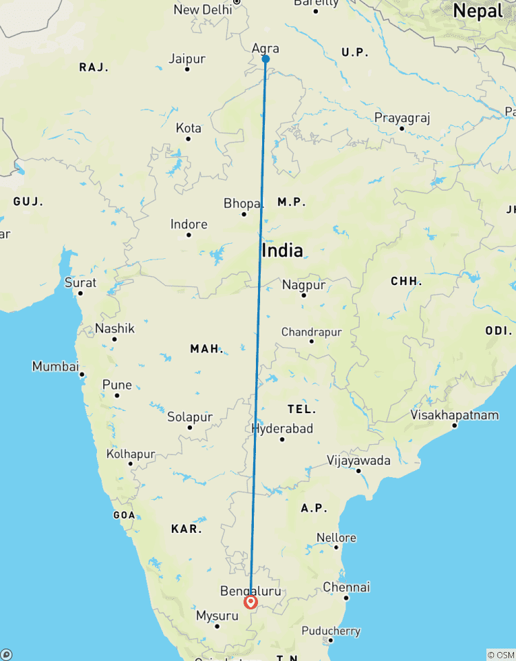 Circuito Desde Bangalore: circuito privado nocturna al Taj Mahal con vuelo y hoteles