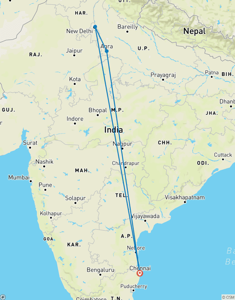 Circuito Desde Chennai: circuito privado nocturna al Taj Mahal con vuelo y hotel