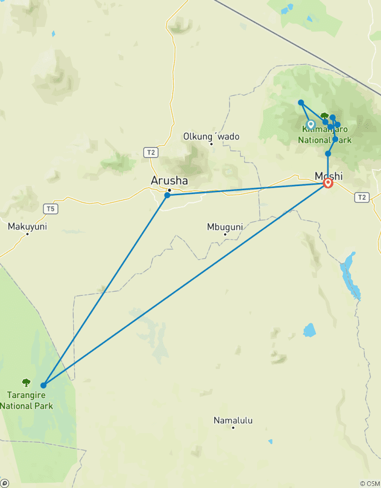 Ascension du Kilimandjaro en 7 jours via la route Machame plus 2 jours de safari (tous les hébergements et transports sont inclus) circuit