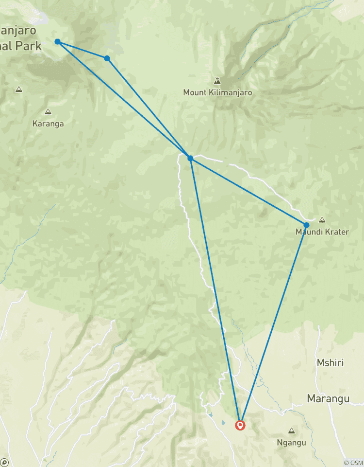 Circuito 8 días de escalada al monte KiLimanjaro por la ruta de Marangu - alojamiento y transporte incluidos.