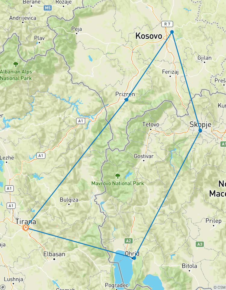Circuito Circuito por Macedonia del norte y Kosovo en dos días desde Tirana