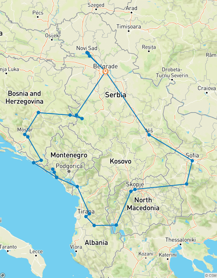 L\'expérience des Balkans : Serbie, Bulgarie, Macédoine du Nord, Albanie, Monténégro, Croatie et Bosnie-Herzégovine - 14 jours circuit
