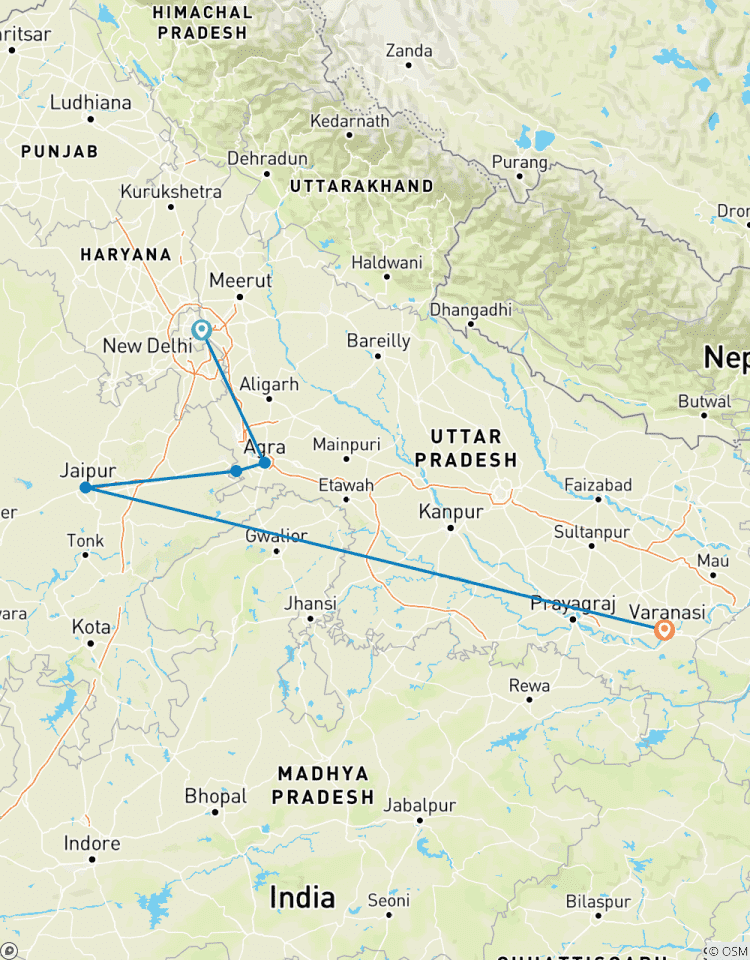 Depuis Delhi : 07 jours de visite du Triangle d\'Or avec Varanasi ! circuit