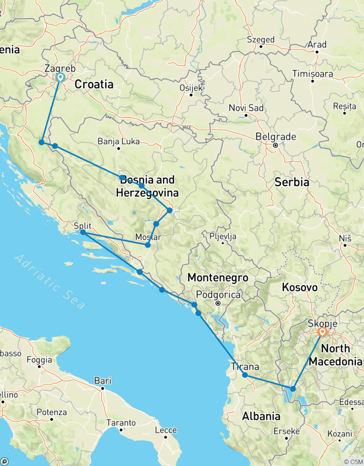 Circuito 10 Días Descubrimiento Balcanes Occidentales - Croacia - Bosnia y Herzegovina - Montenegro - Albania - N. Macedonia