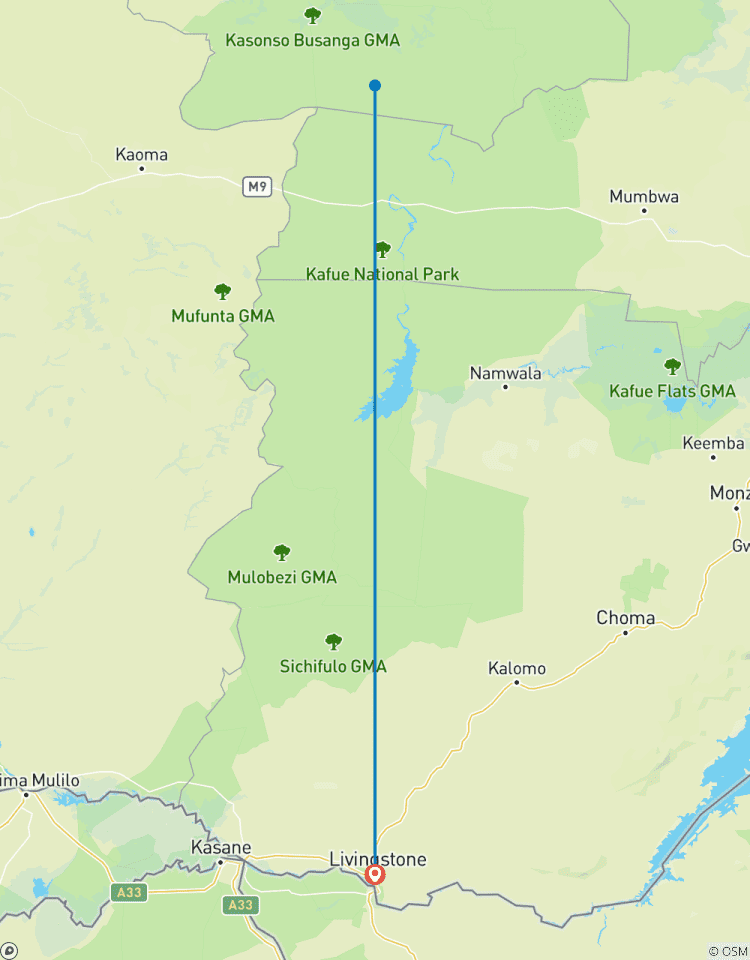 From Livingstone: 3-days safari travel to Kafue National Park (southern part), Ngoma Area Management Tour