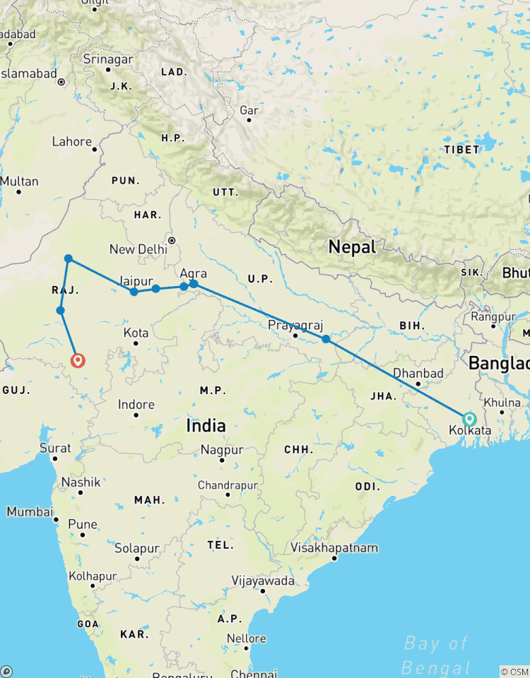 Circuito Varanasi - Agra - Taj Mahal y Rajasthan circuito desde Calcuta - 12 días